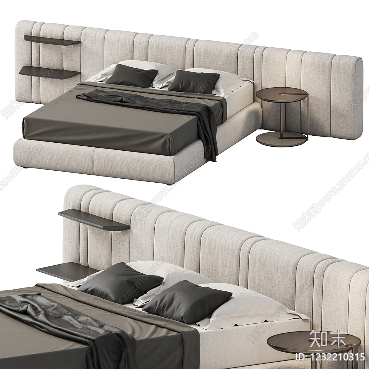 意式极简双人床3D模型下载【ID:1232210315】