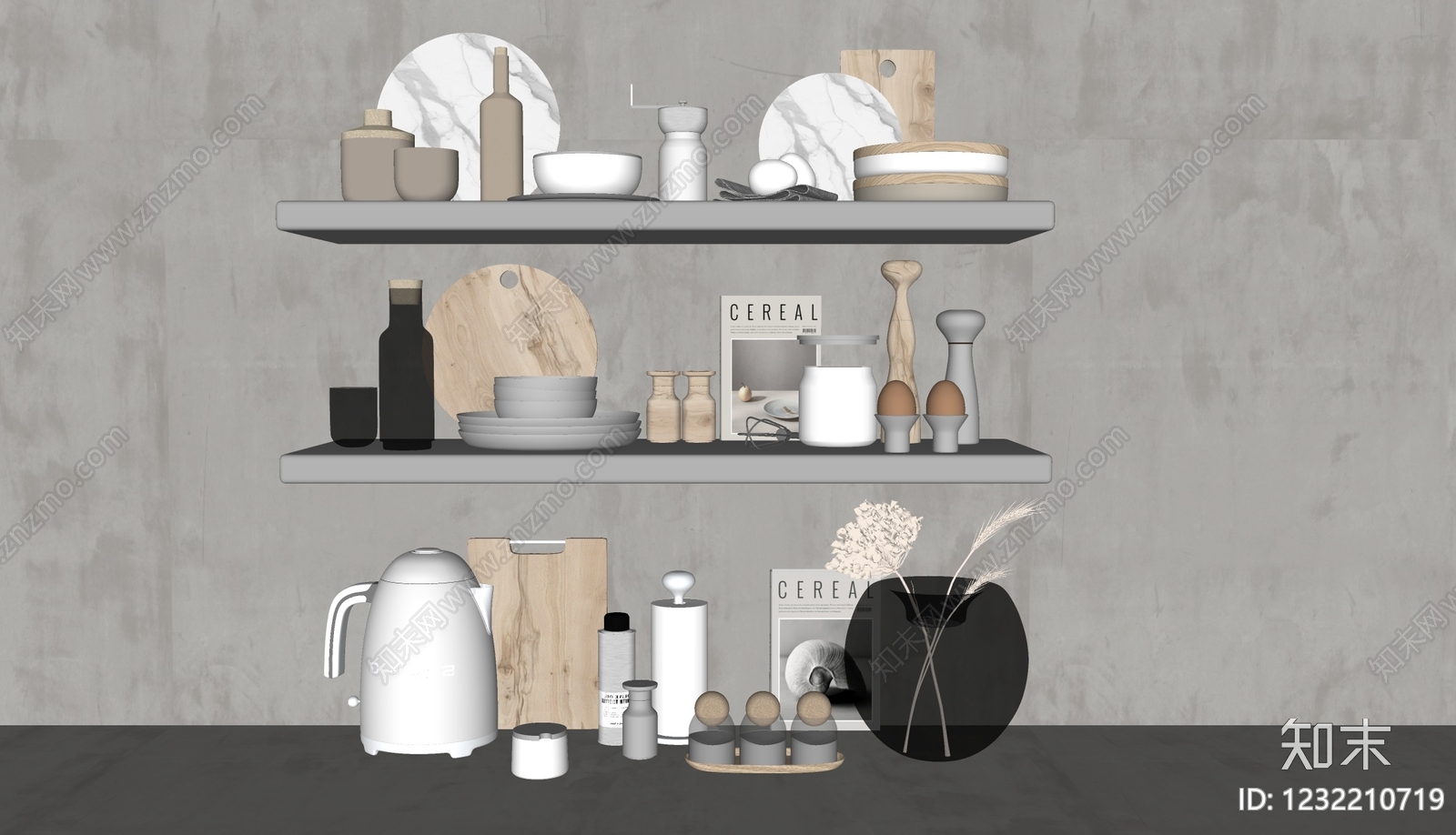 北欧厨房用品组合SU模型下载【ID:1232210719】