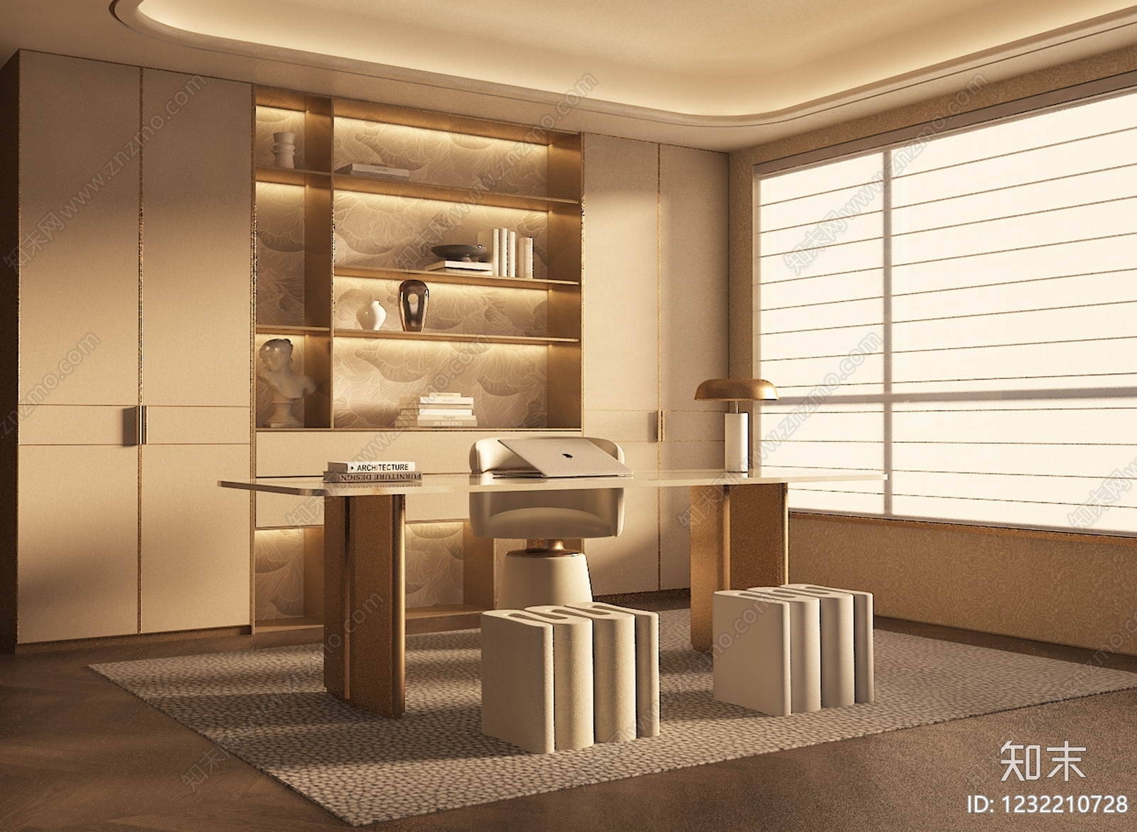 轻奢书房3D模型下载【ID:1232210728】