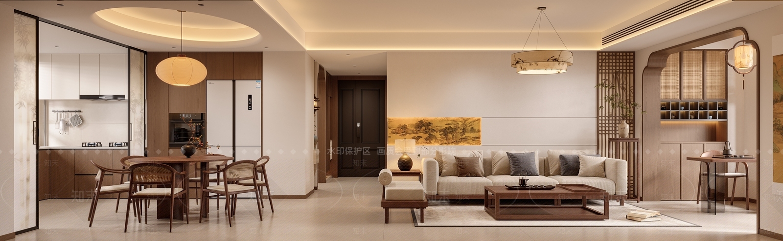新中式宋式客餐厅3D模型下载【ID:1232210949】