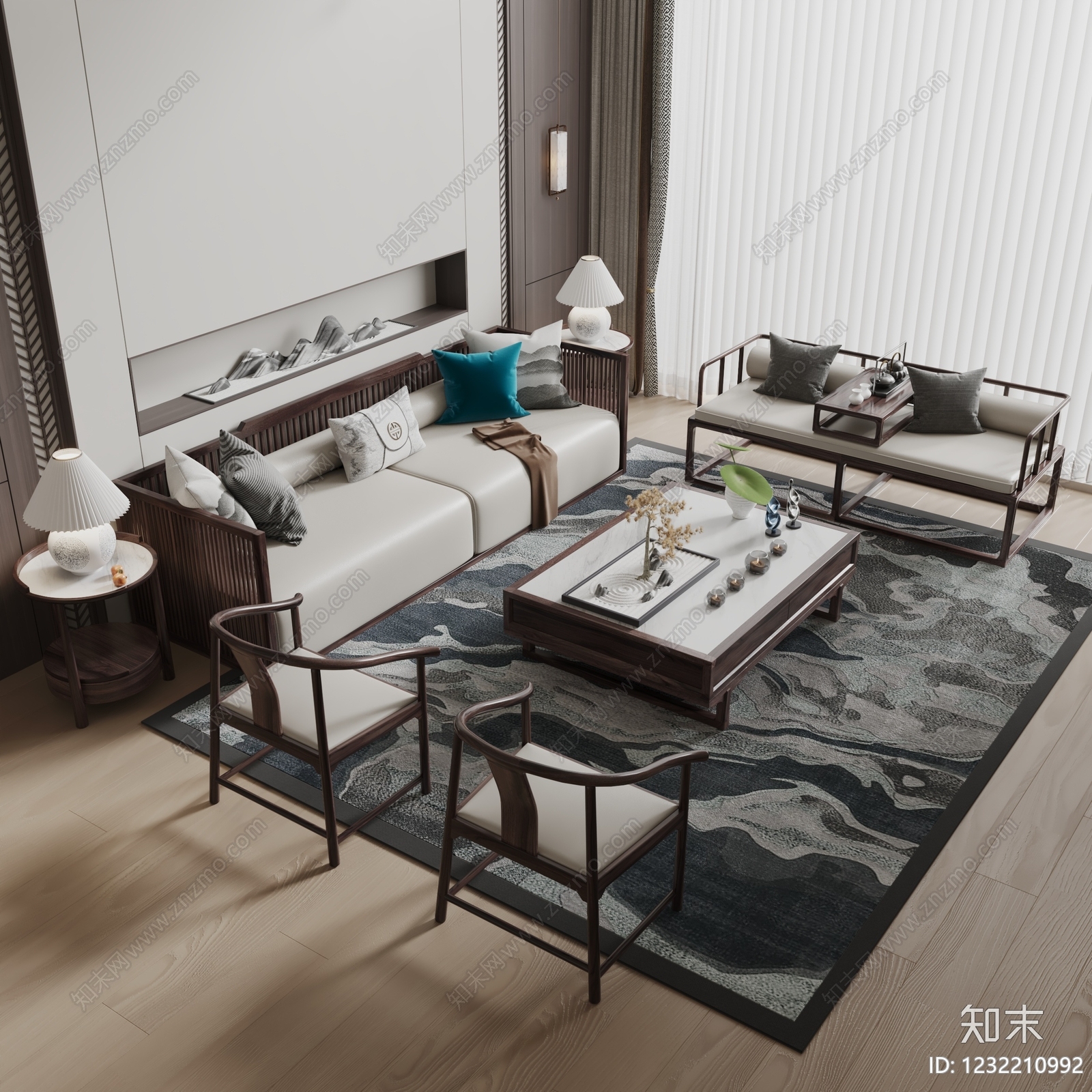 新中式家居客厅SU模型下载【ID:1232210992】