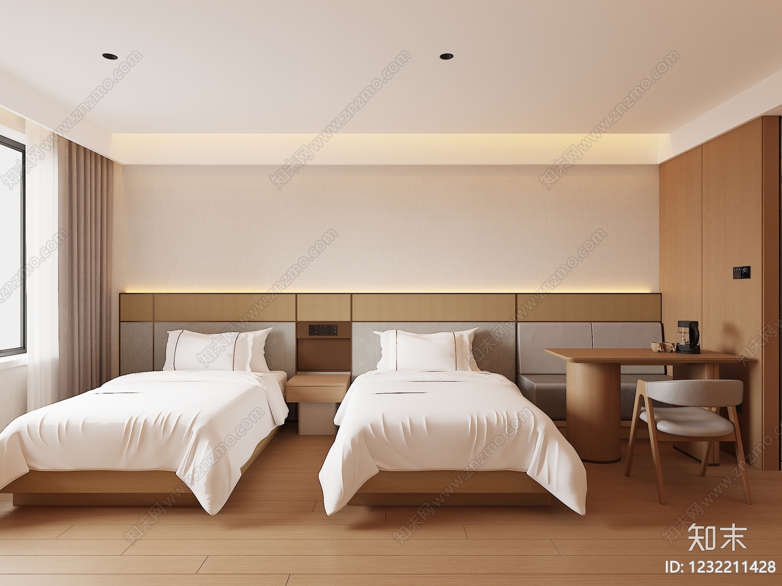 原木风酒店客房3D模型下载【ID:1232211428】