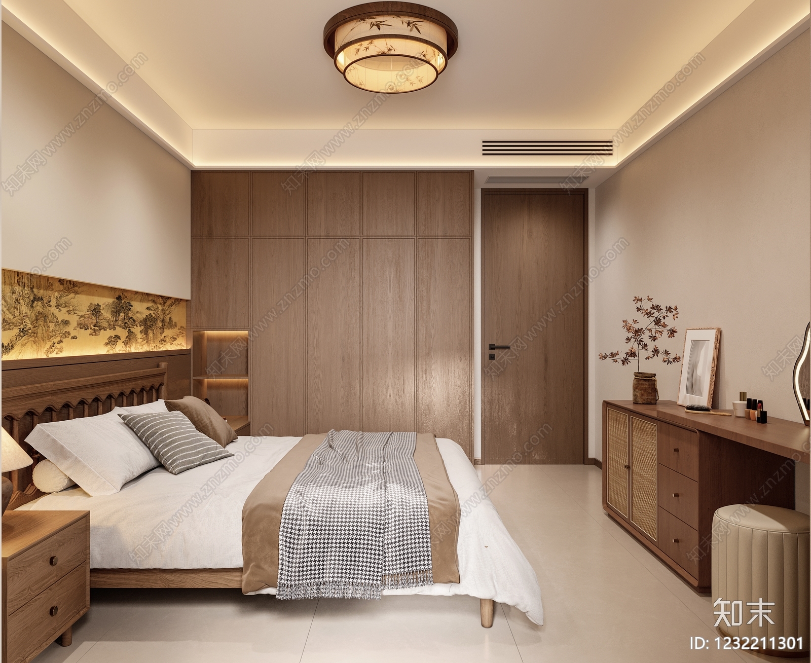 新中式宋式卧室3D模型下载【ID:1232211301】
