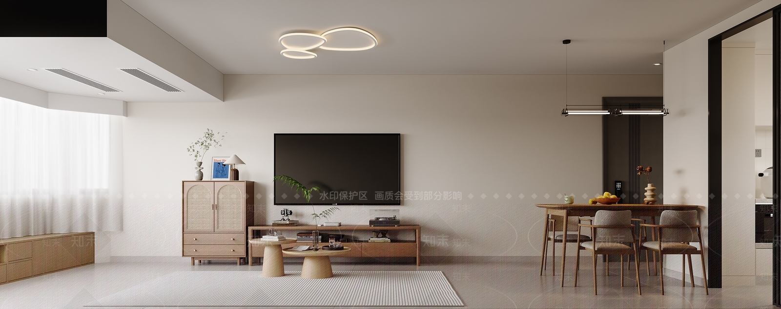 原木风别墅客餐厅3D模型下载【ID:1232211668】