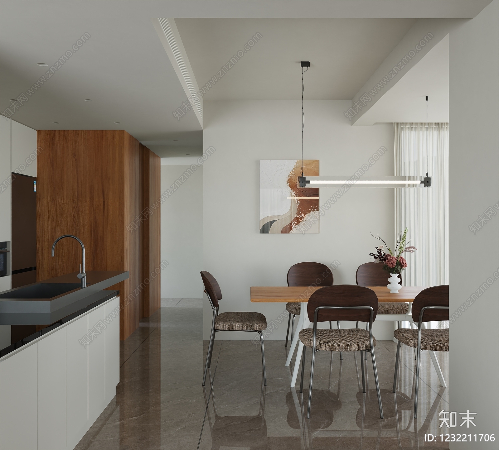 现代简约别墅客餐厅3D模型下载【ID:1232211706】