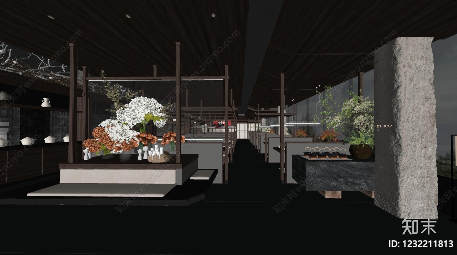 新中式中餐厅SU模型下载【ID:1232211813】