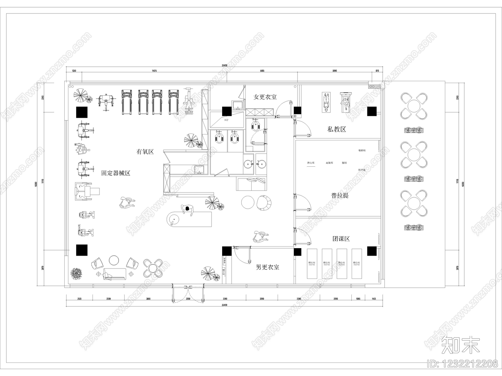 30套普拉提瑜伽馆健身房瑜伽室CAD施工图效果图cad施工图下载【ID:1232212208】