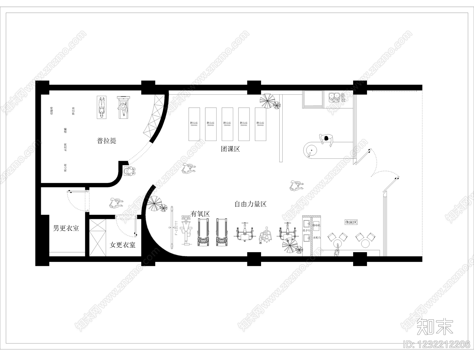 30套普拉提瑜伽馆健身房瑜伽室CAD施工图效果图cad施工图下载【ID:1232212208】