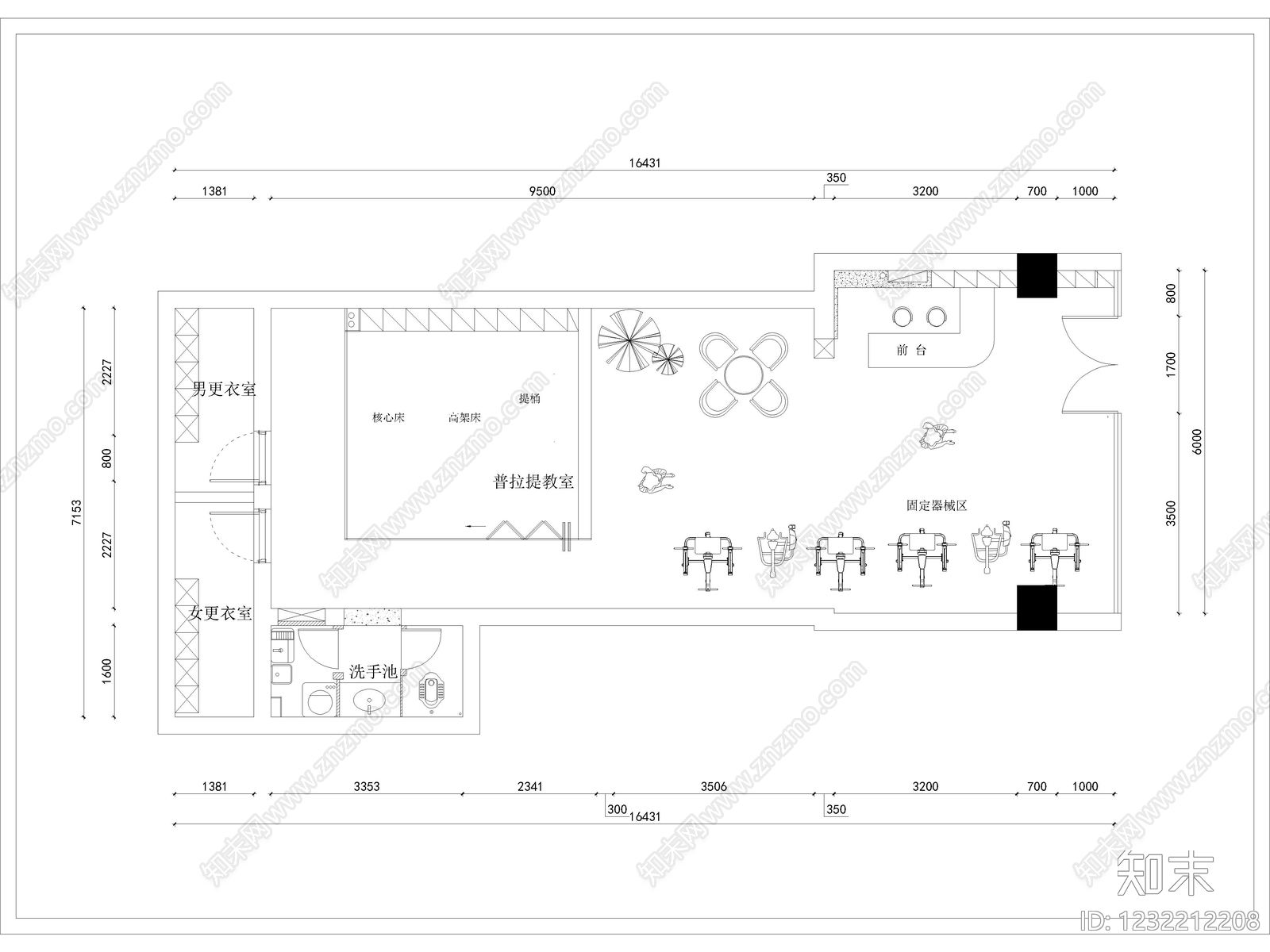 30套普拉提瑜伽馆健身房瑜伽室CAD施工图效果图cad施工图下载【ID:1232212208】