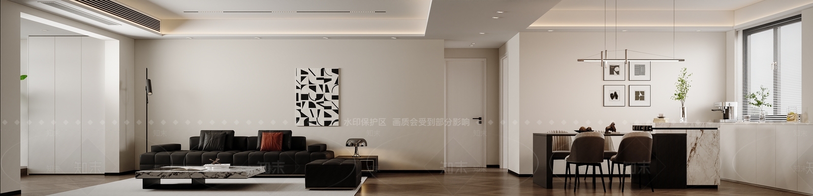 意式极简大平层客餐厅3D模型下载【ID:1232213024】