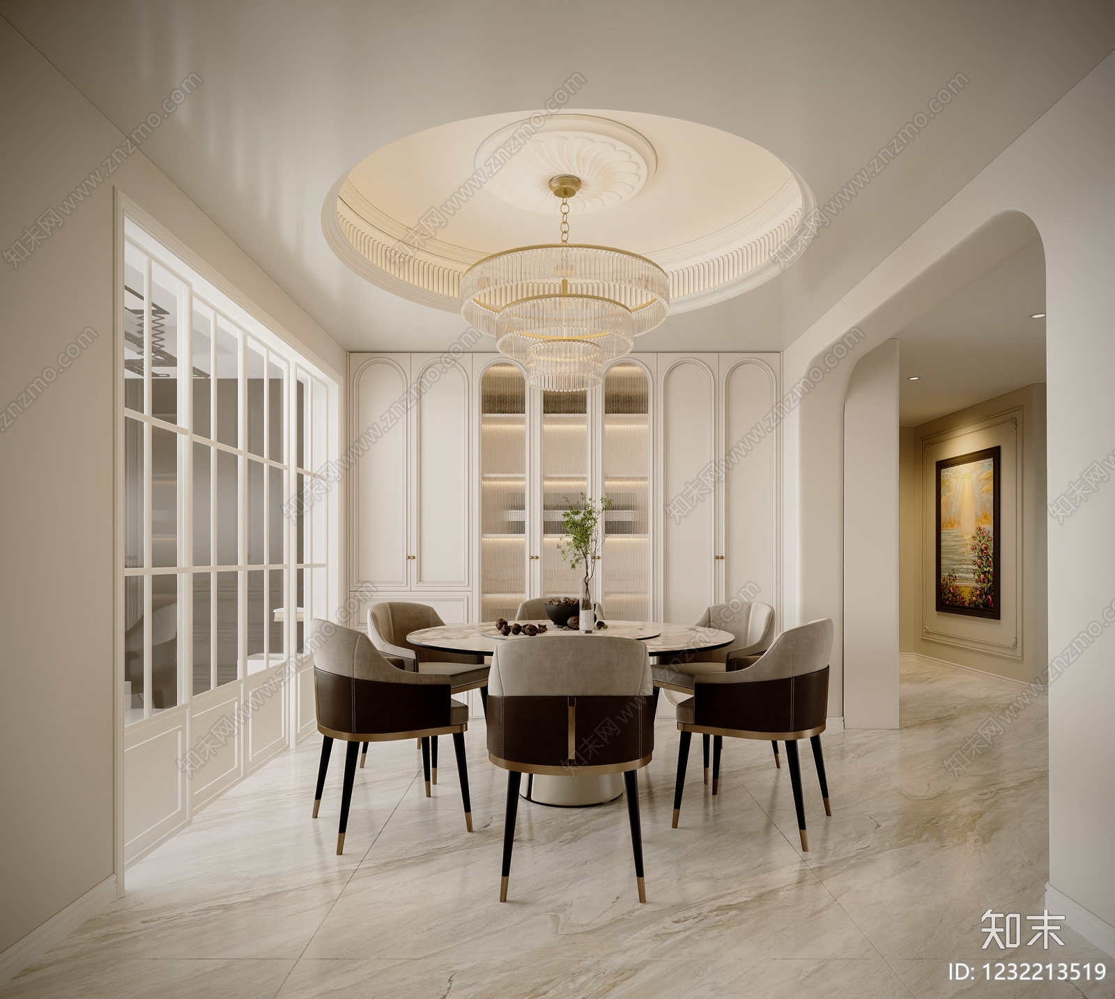 法式家居餐厅3D模型下载【ID:1232213519】