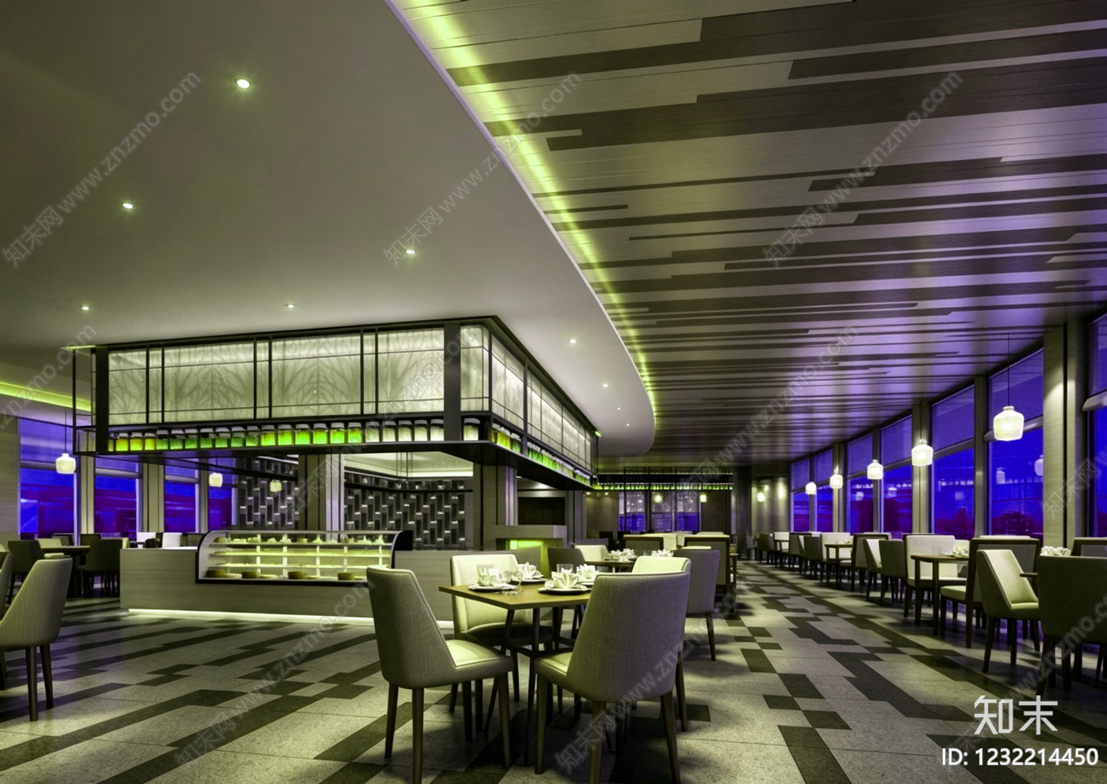 现代酒店餐厅3D模型下载【ID:1232214450】