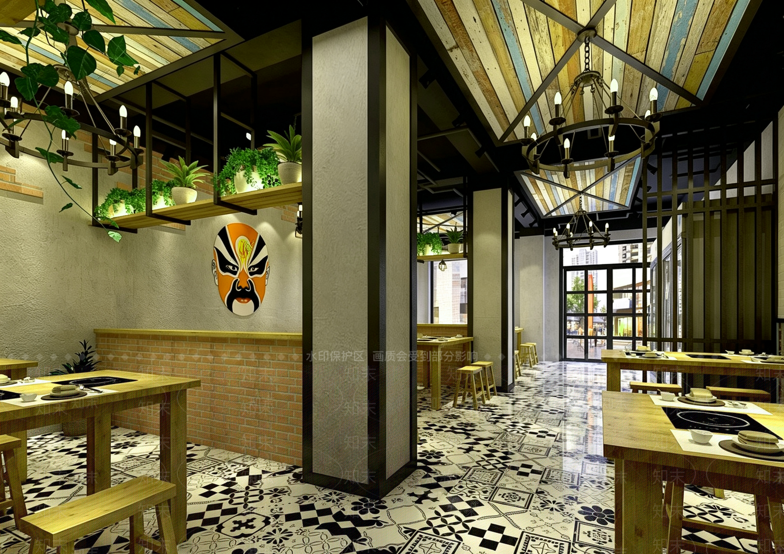 复古工业风火锅店3D模型下载【ID:1232214408】