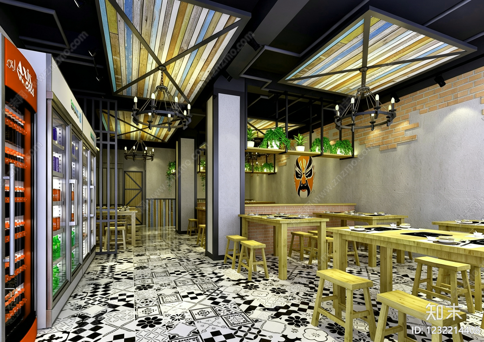 复古工业风火锅店3D模型下载【ID:1232214408】