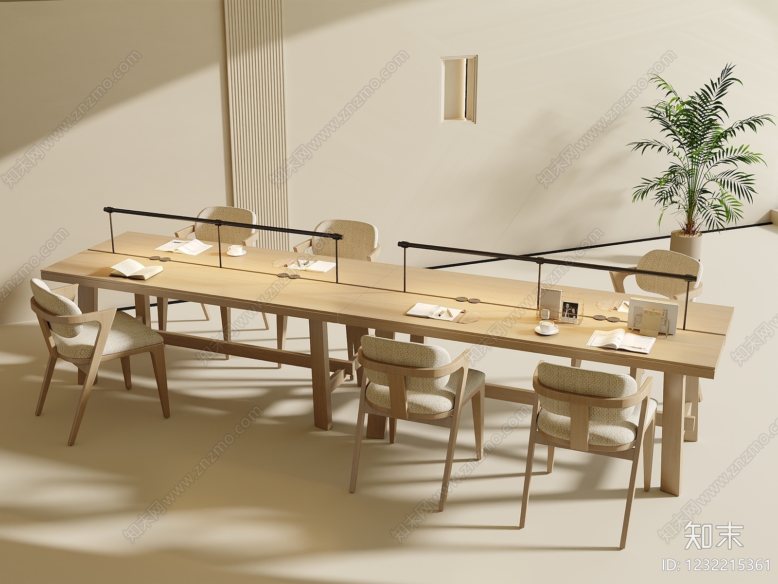 原木风办公桌椅3D模型下载【ID:1232215361】