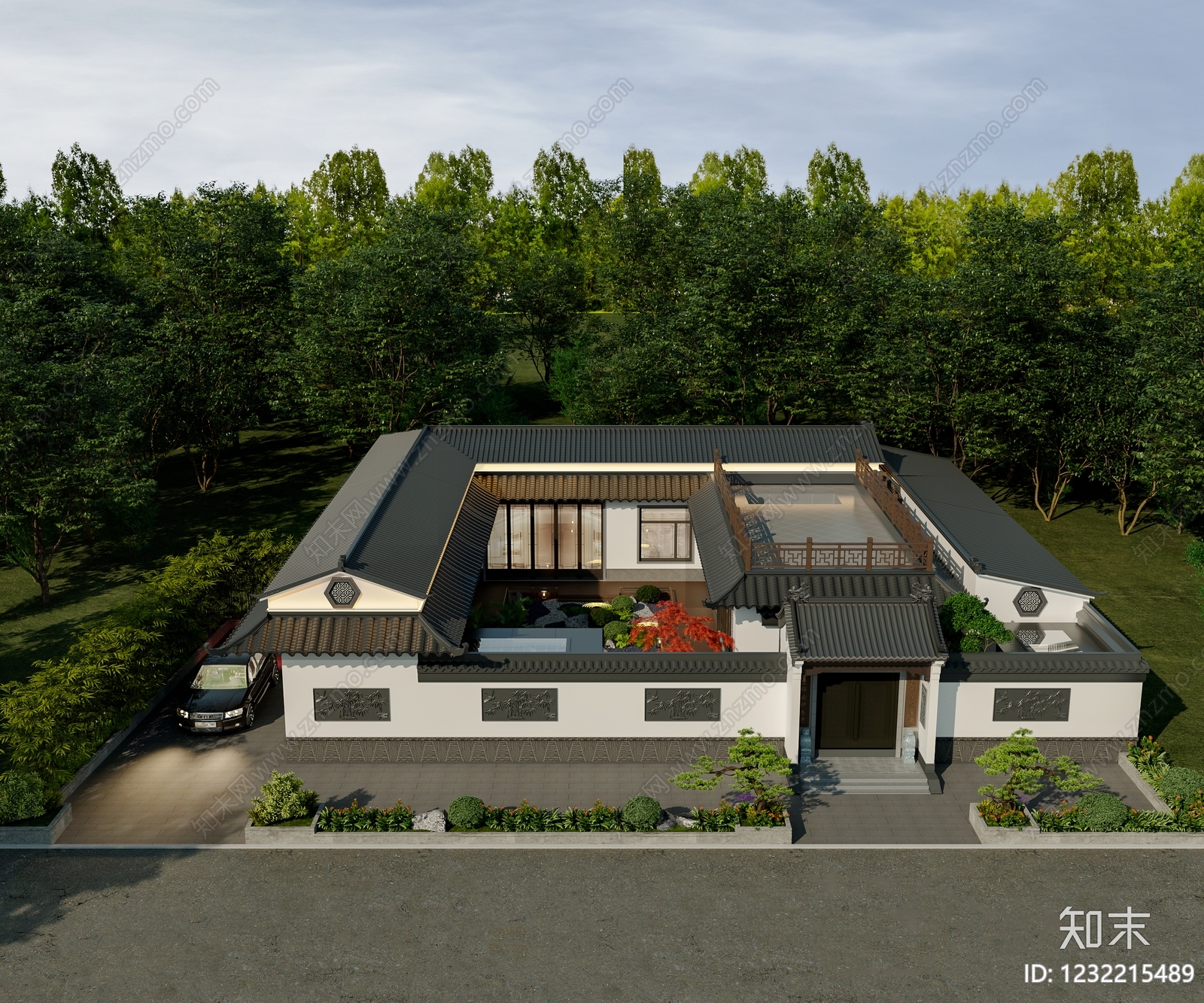 中式四合院3D模型下载【ID:1232215489】