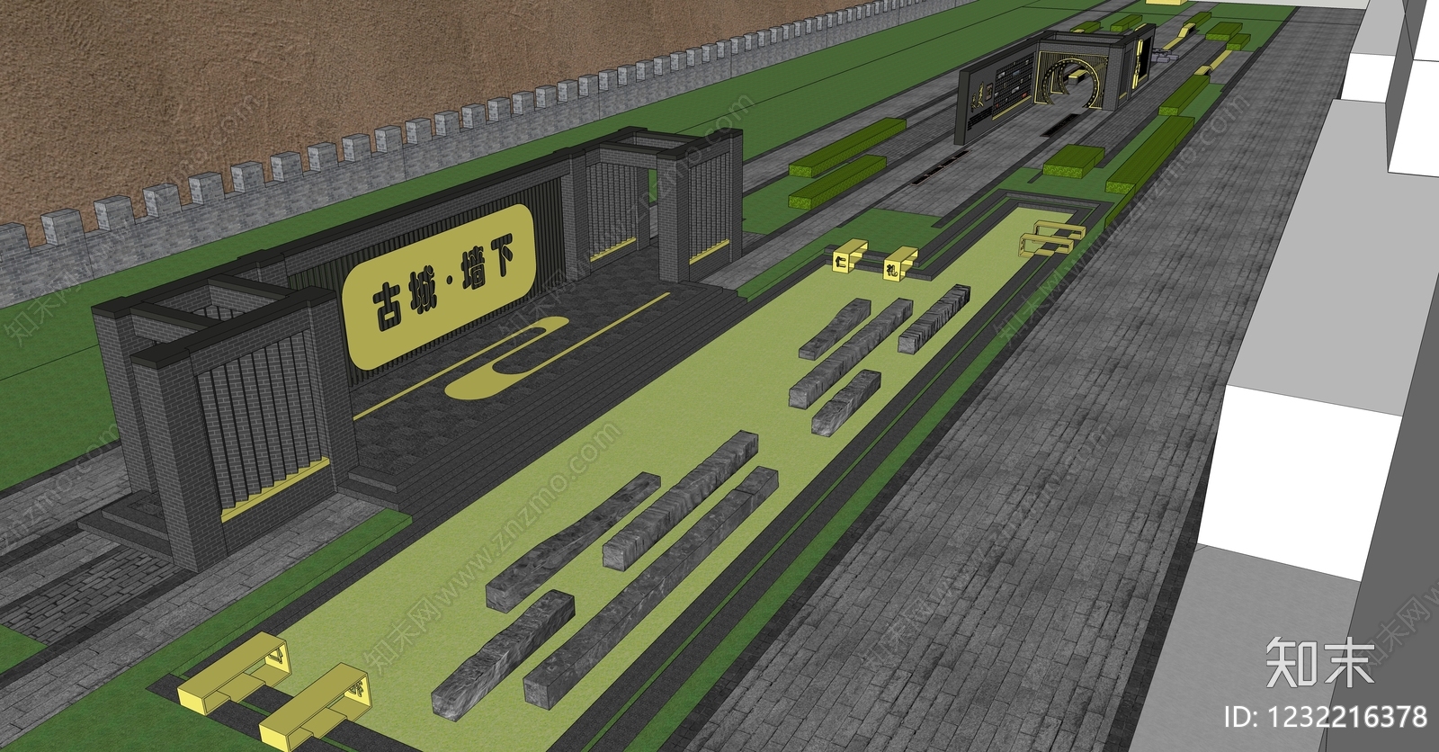 新中式景观景观公园SU模型下载【ID:1232216378】
