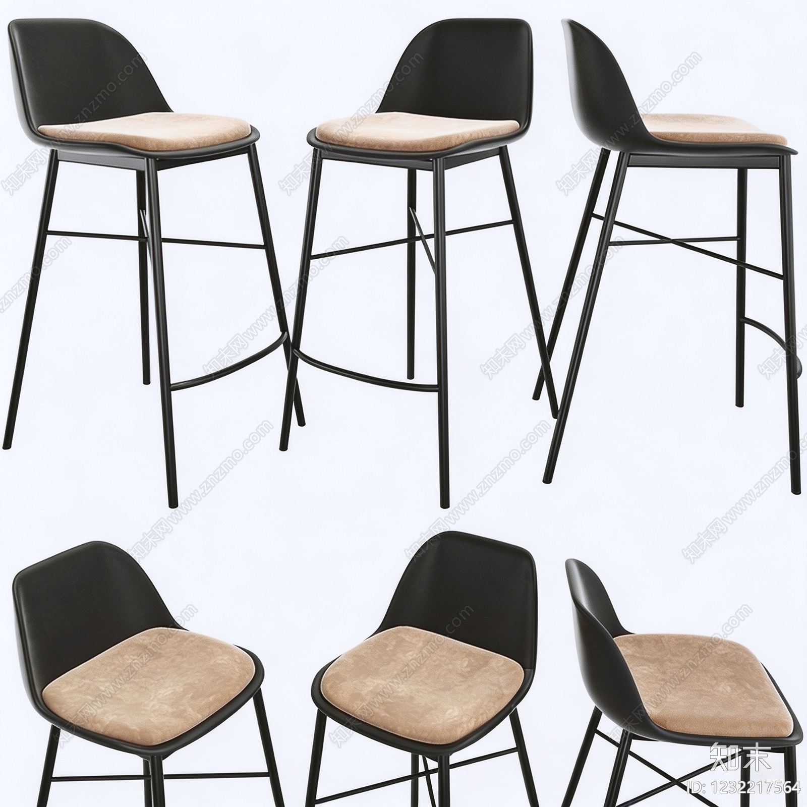 现代简约吧椅3D模型下载【ID:1232217564】