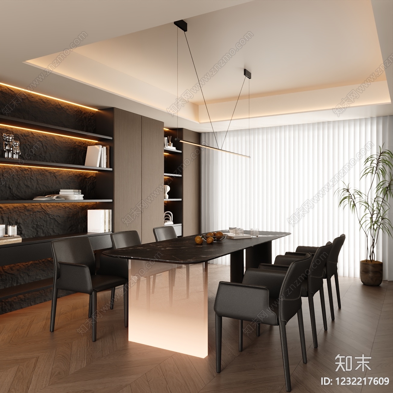 意式极简家居餐厅SU模型下载【ID:1232217609】