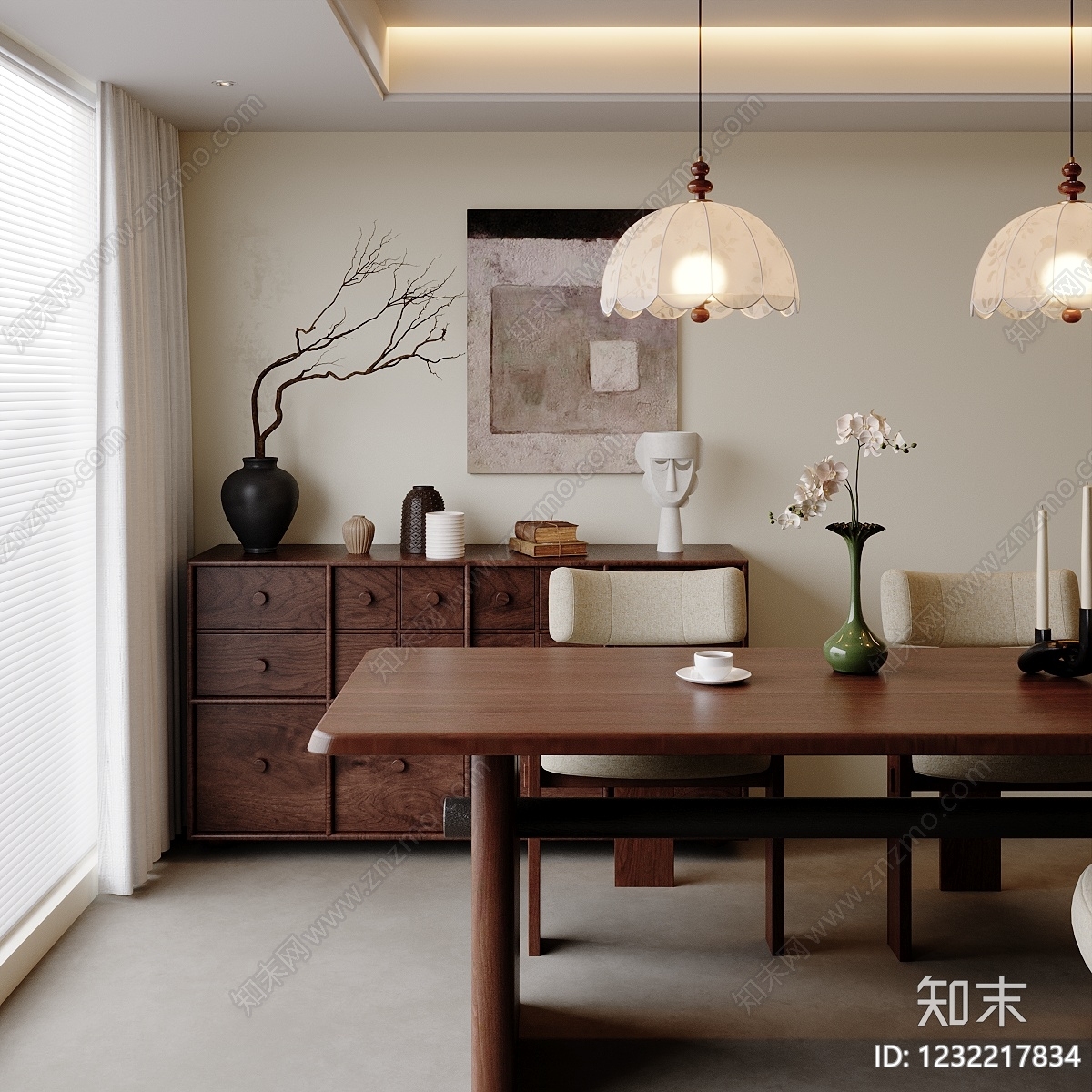 中古风家居餐厅SU模型下载【ID:1232217834】
