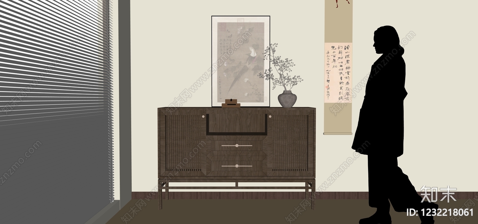 新中式餐边柜SU模型下载【ID:1232218061】