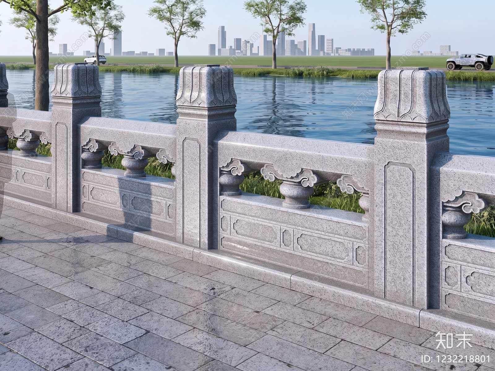新中式景观景观围栏SU模型下载【ID:1232218801】