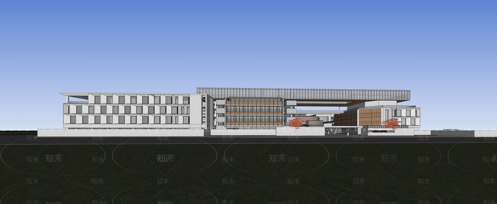 现代主义学校建筑SU模型下载【ID:1232220434】