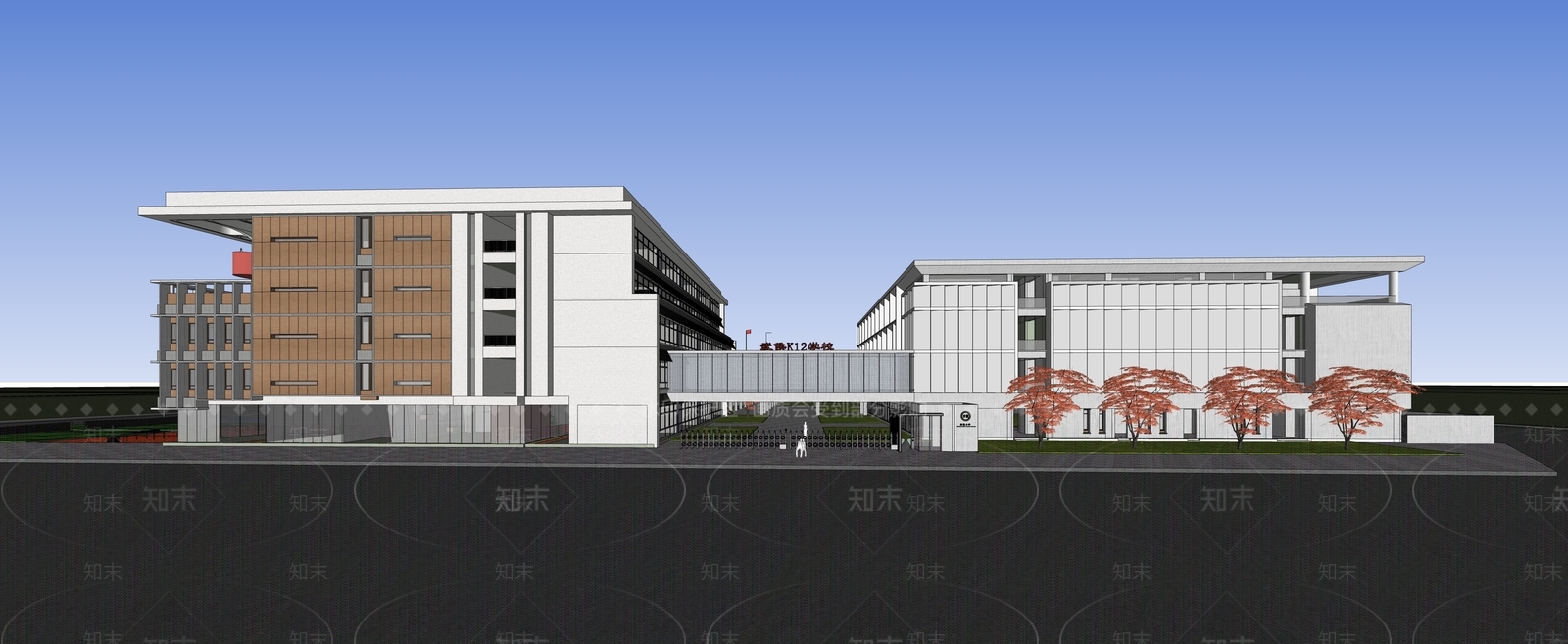 现代主义学校建筑SU模型下载【ID:1232220434】