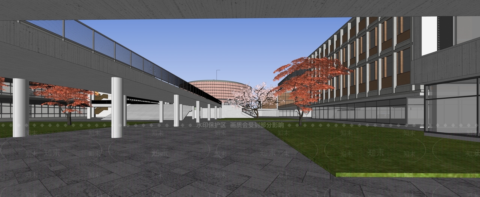 现代主义学校建筑SU模型下载【ID:1232220434】