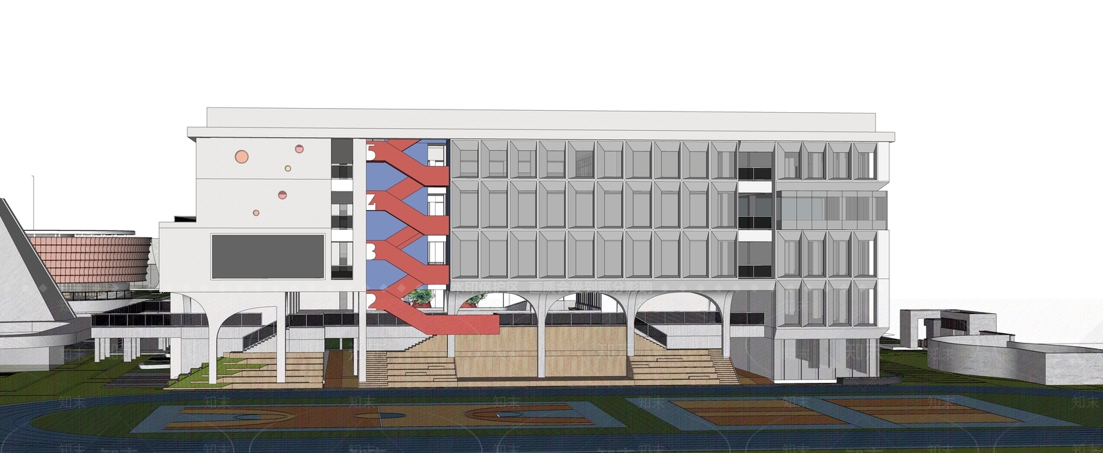 现代主义学校建筑SU模型下载【ID:1232220847】