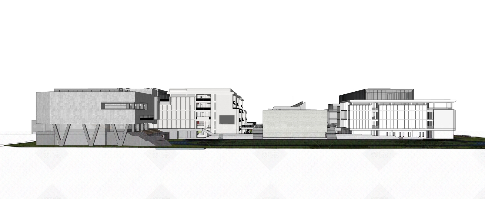 现代主义学校建筑SU模型下载【ID:1232220847】