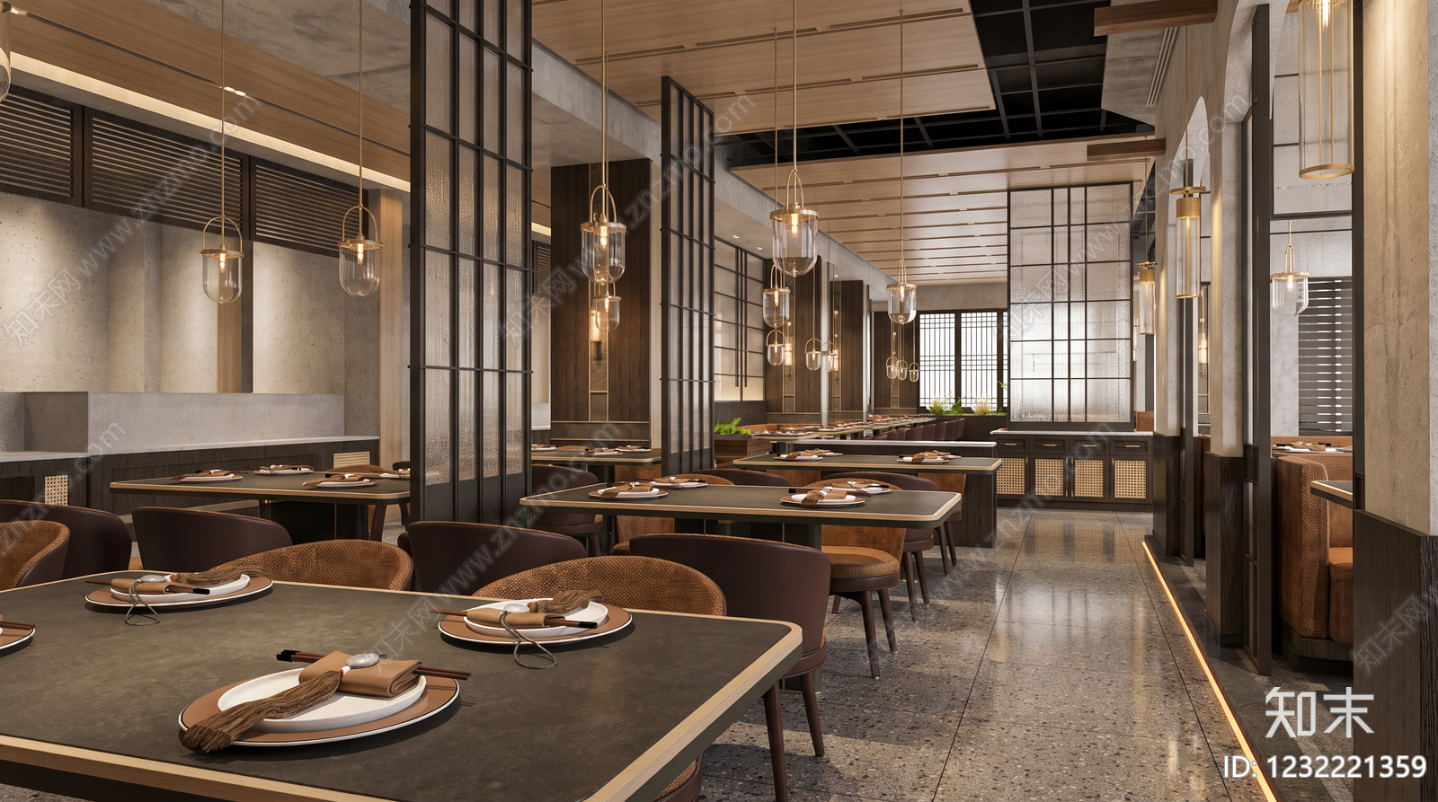 新中式酒店餐厅SU模型下载【ID:1232221359】