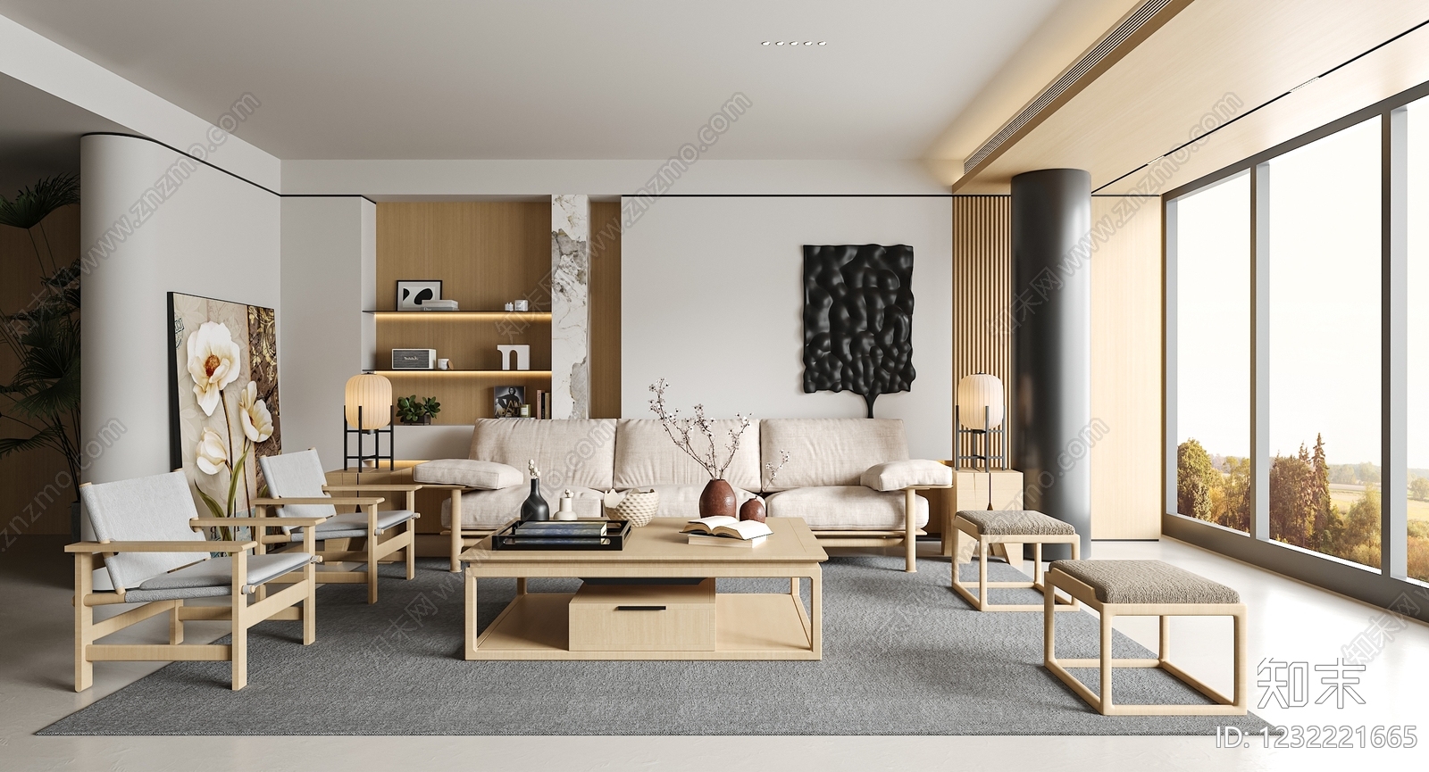 原木风家居客厅3D模型下载【ID:1232221665】