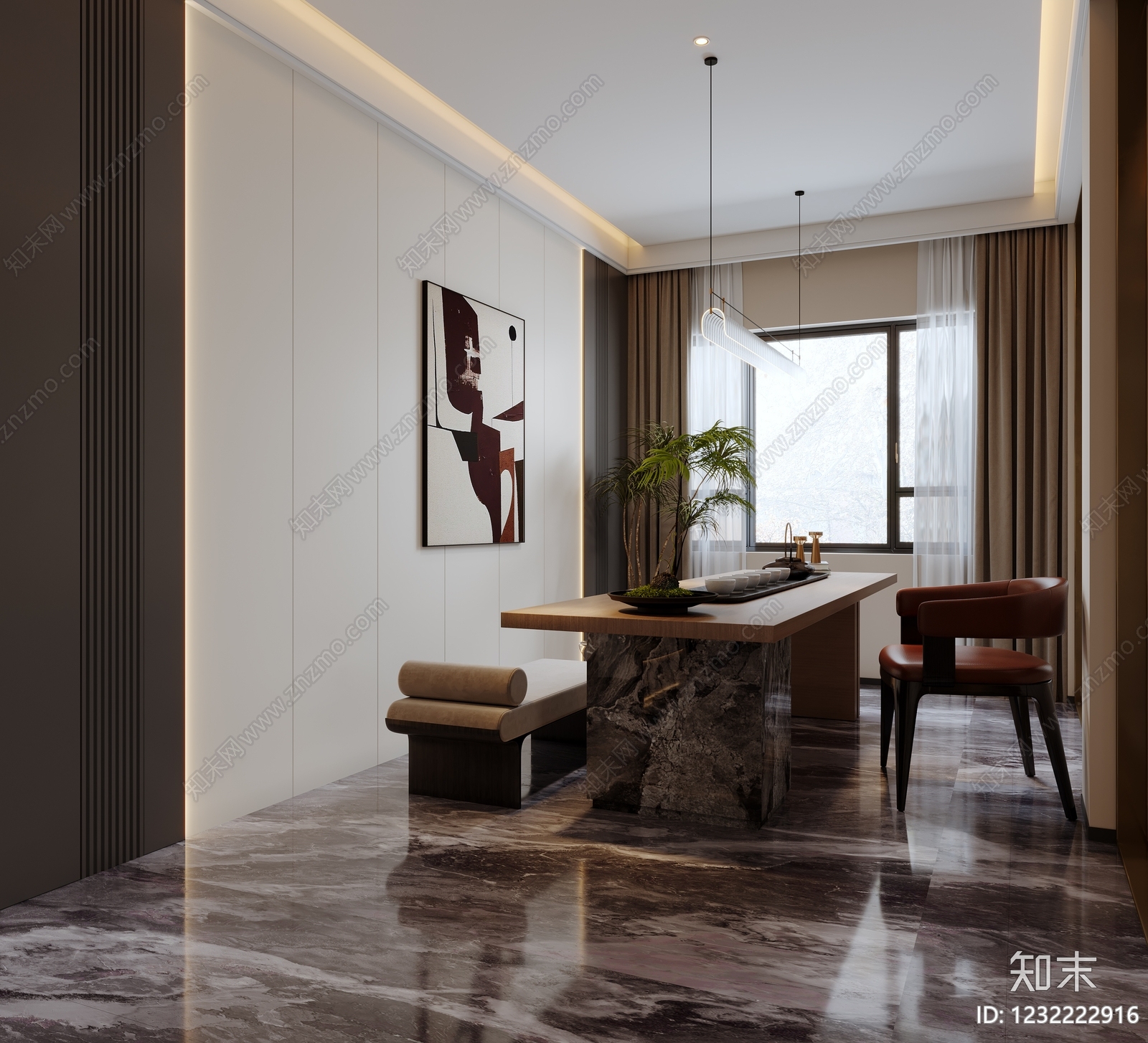 轻奢大平层客餐厅3D模型下载【ID:1232222916】
