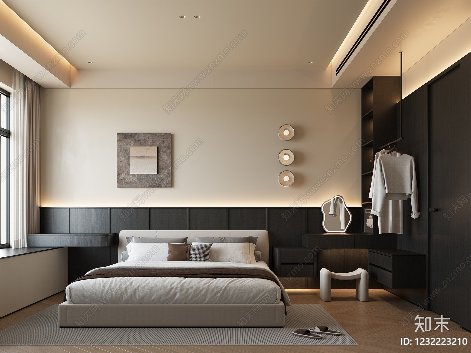 意式极简主卧3D模型下载【ID:1232223210】