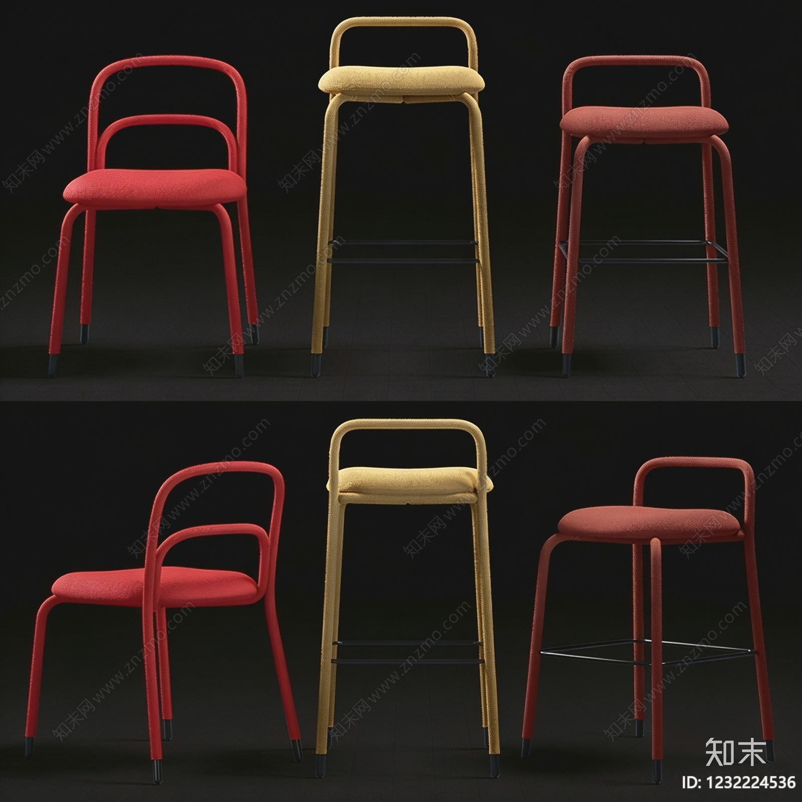 现代简约餐椅3D模型下载【ID:1232224536】