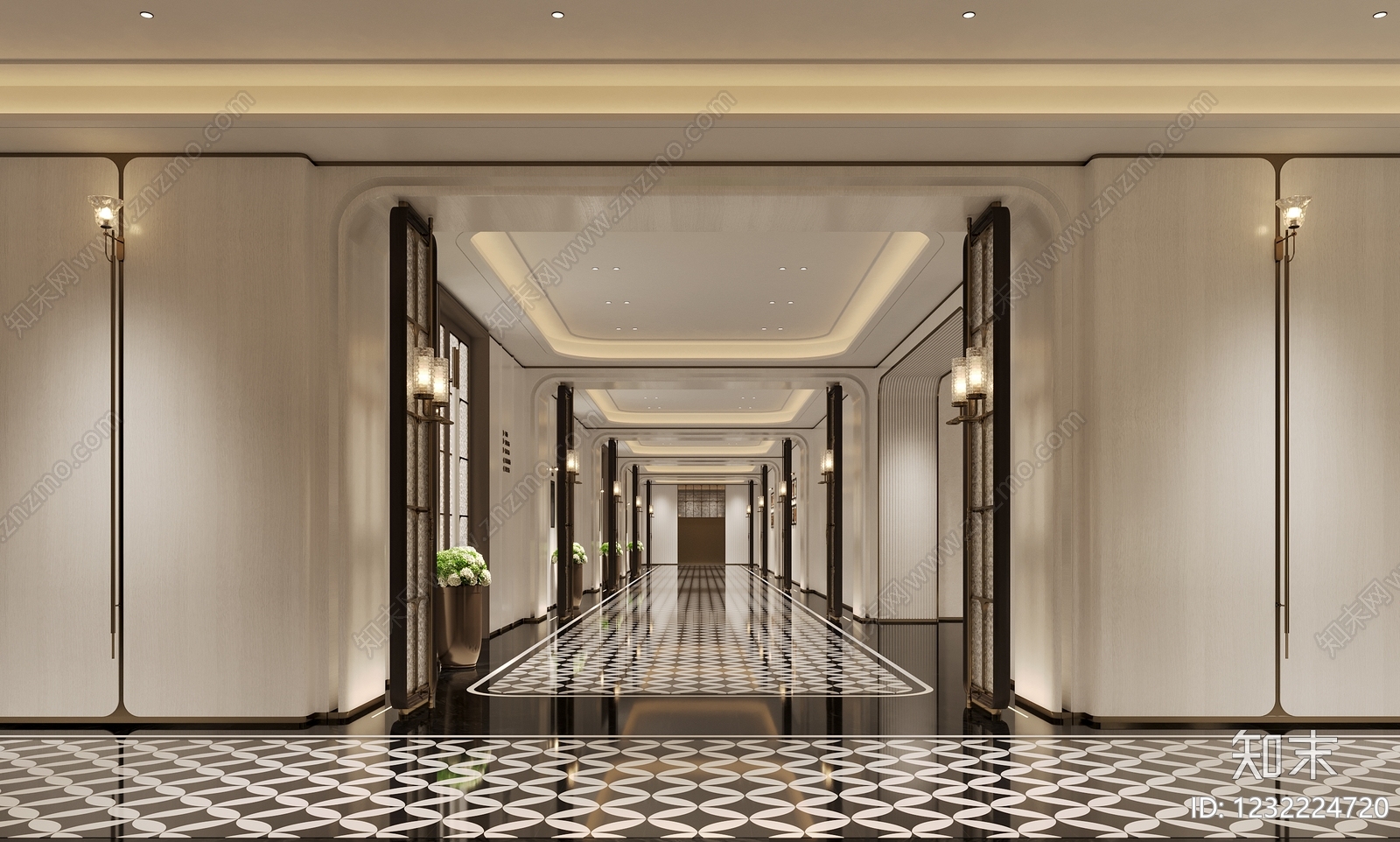 轻奢酒店走廊3D模型下载【ID:1232224720】