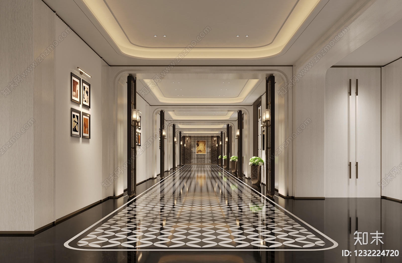 轻奢酒店走廊3D模型下载【ID:1232224720】