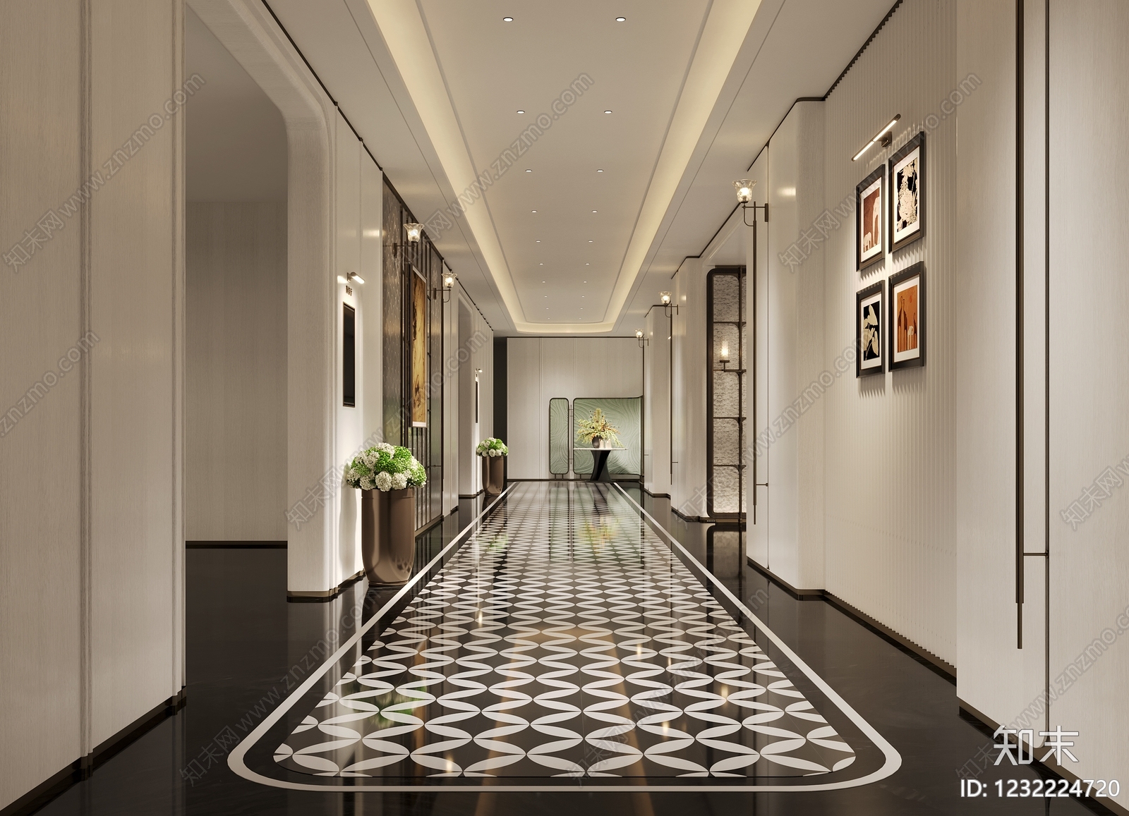 轻奢酒店走廊3D模型下载【ID:1232224720】