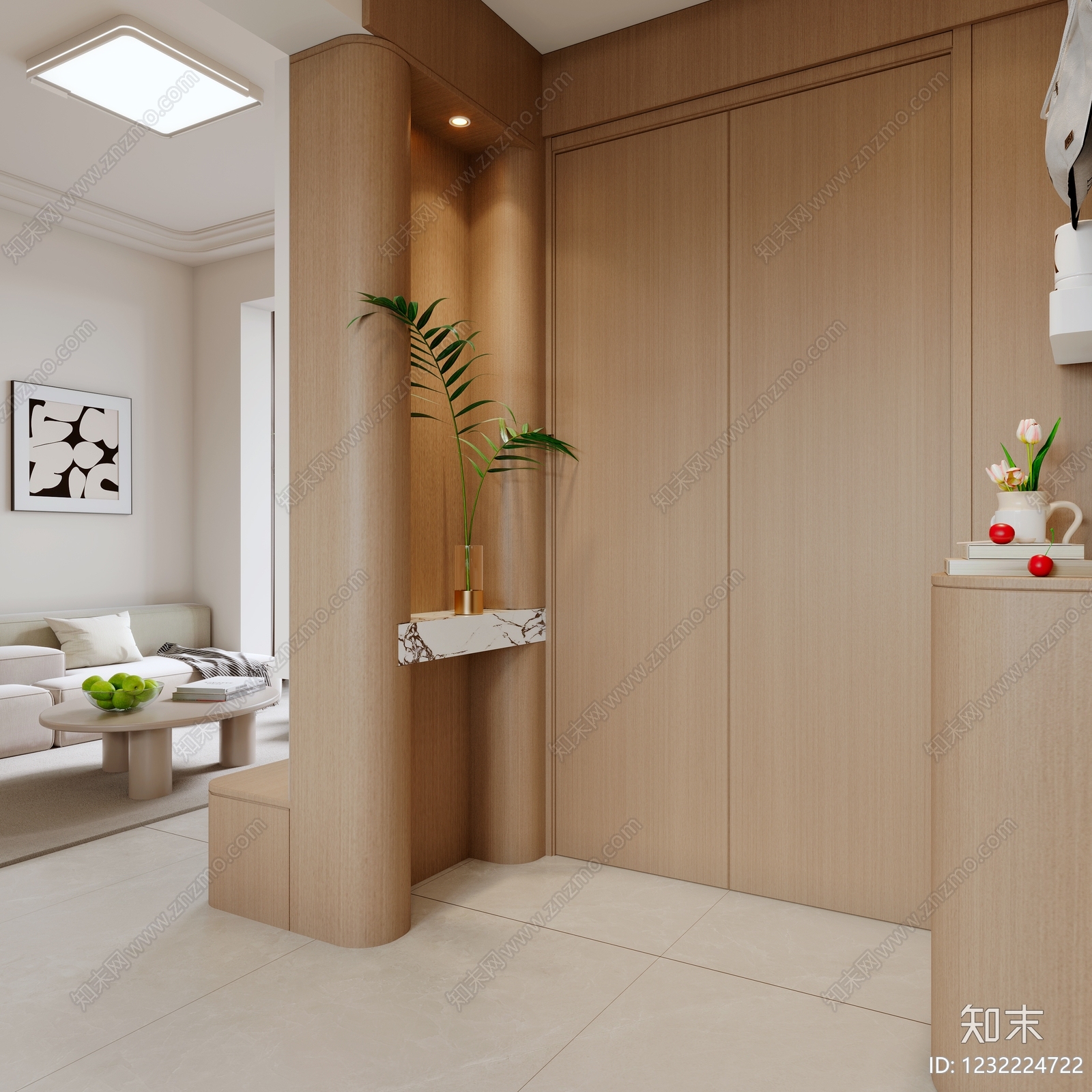 原木风大平层客餐厅3D模型下载【ID:1232224722】