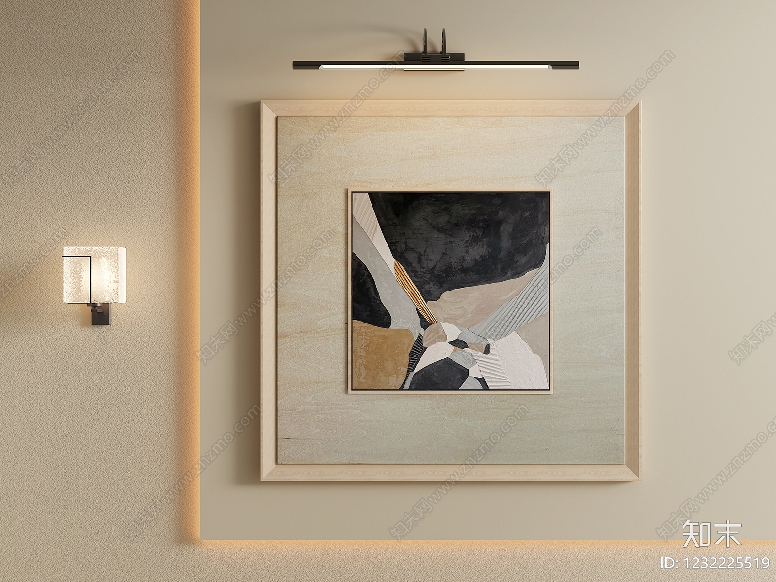 原木风抽象挂画3D模型下载【ID:1232225519】