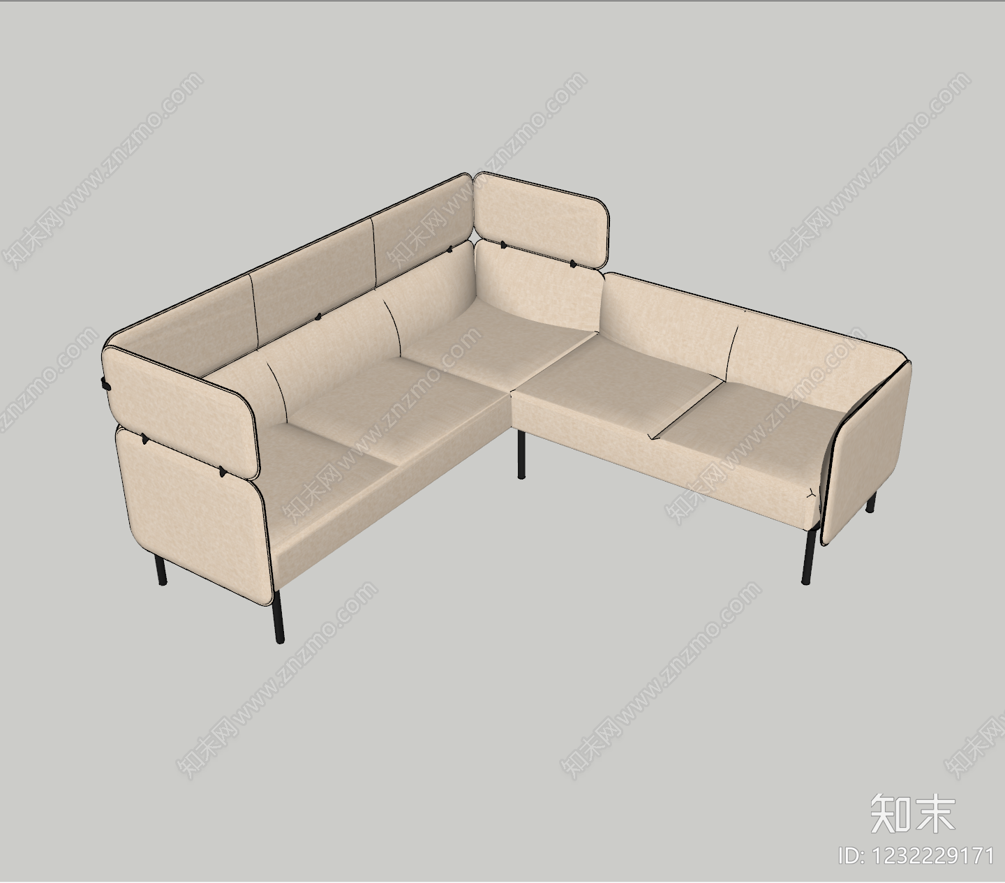 现代简约L型沙发SU模型下载【ID:1232229171】
