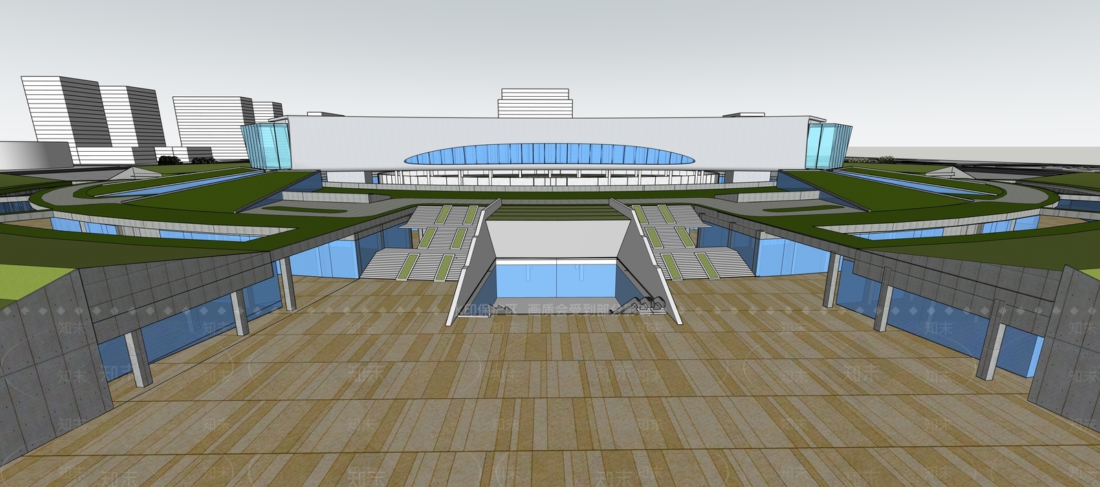 现代主义展览馆建筑SU模型下载【ID:1232230147】