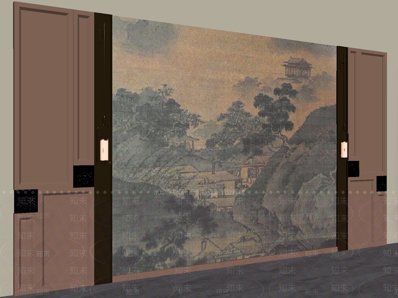 新中式背景墙SU模型下载【ID:1232230931】