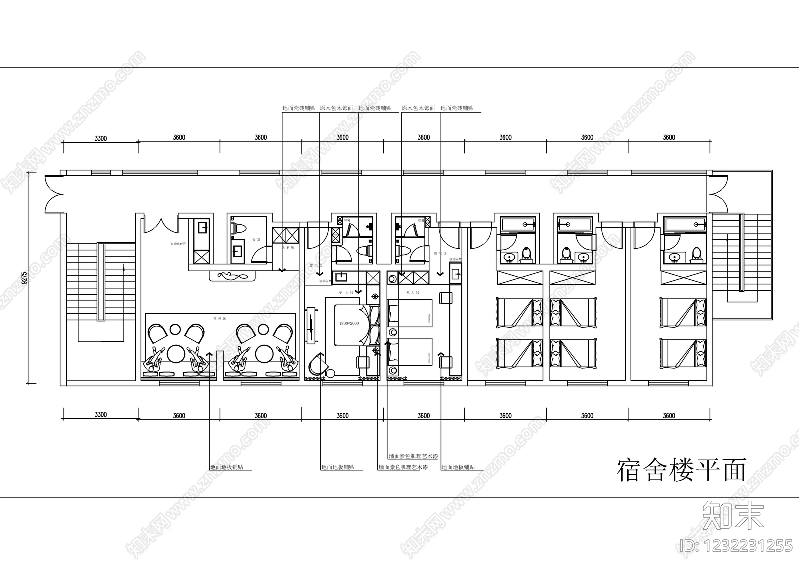 宿舍cad施工图下载【ID:1232231255】