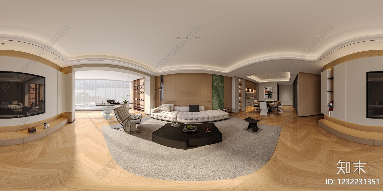 现代简约大平层客餐厅3D模型下载【ID:1232231351】