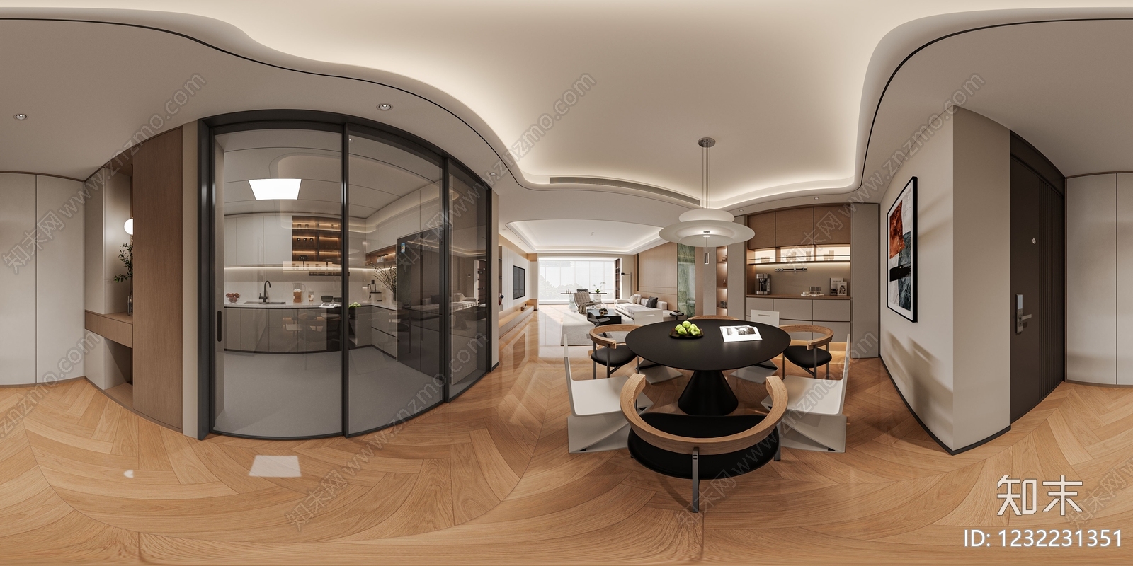 现代简约大平层客餐厅3D模型下载【ID:1232231351】