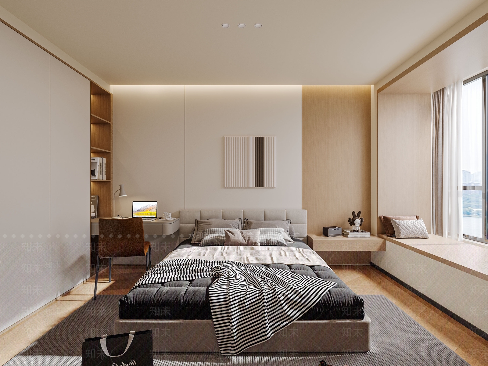 原木风家居卧室3D模型下载【ID:1232231580】