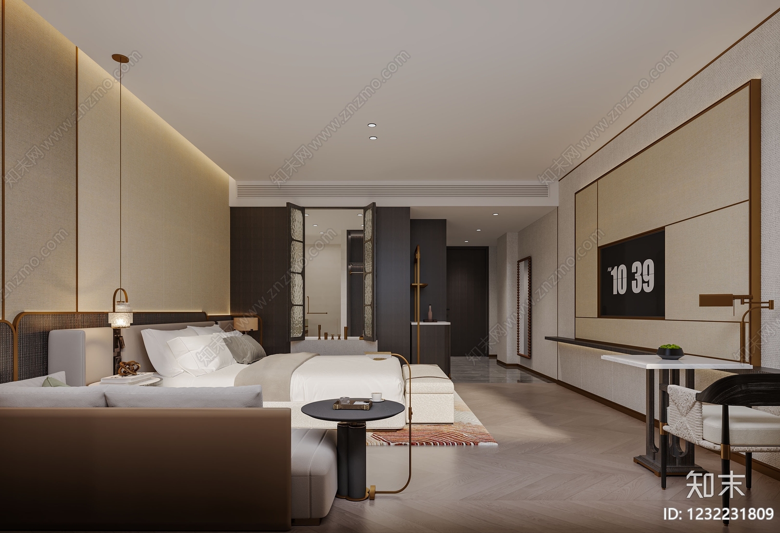 轻奢酒店客房3D模型下载【ID:1232231809】