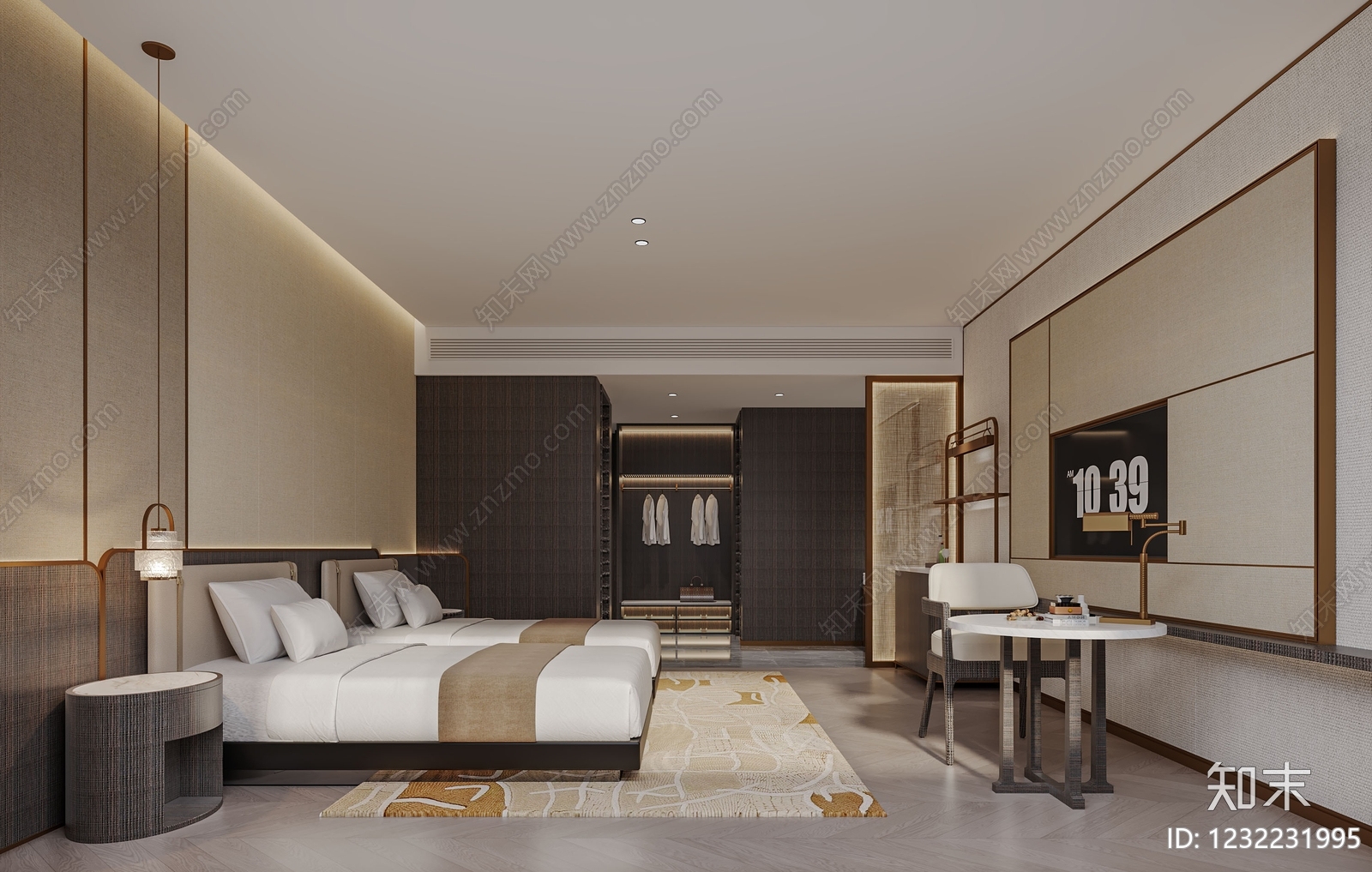 新中式酒店客房3D模型下载【ID:1232231995】